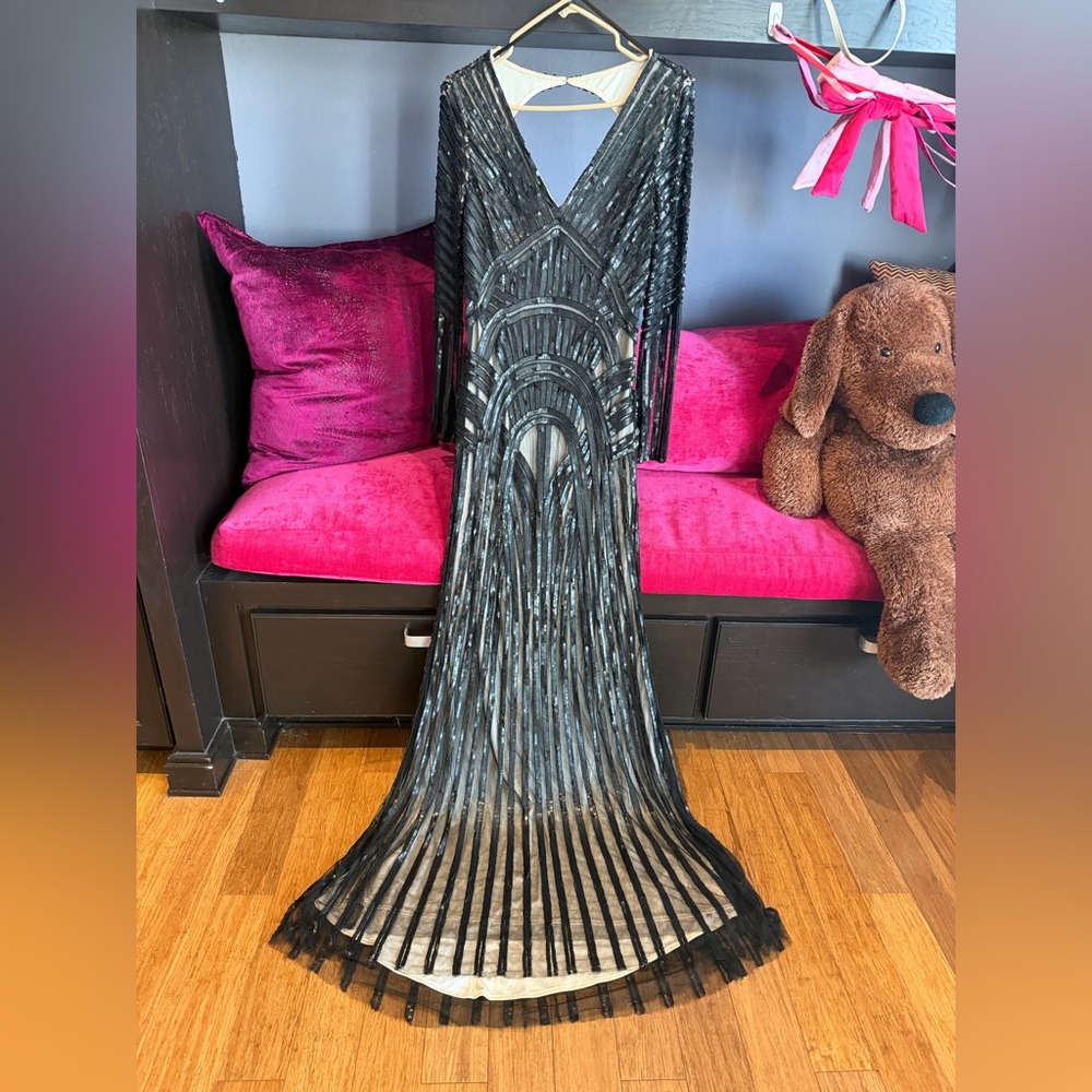 Alberto Makali Black Sequin Gown